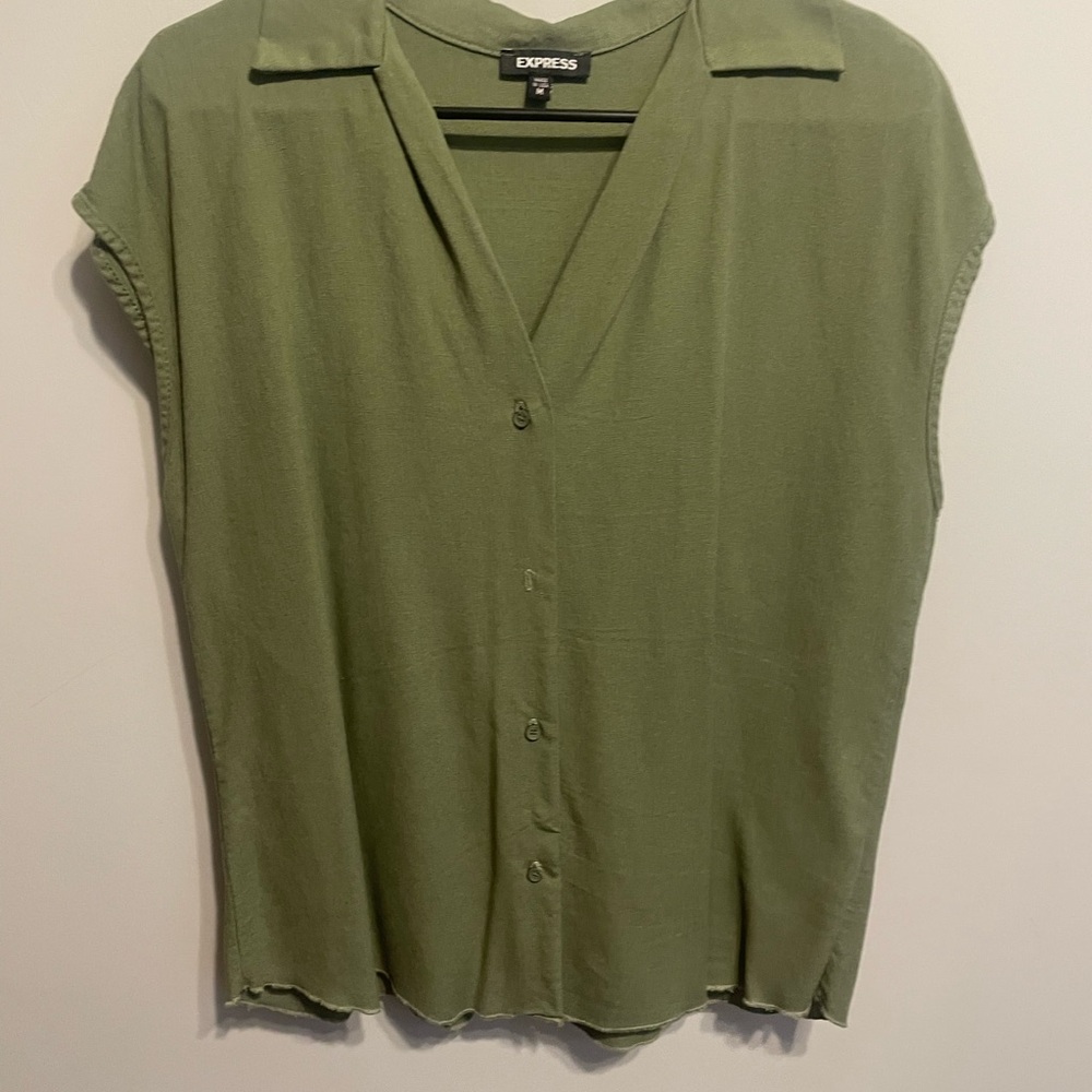 Express Green Cuffed Sleeve Button Down Shirt